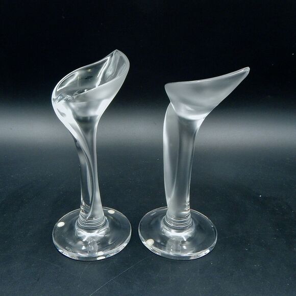 Riedel Crystal Calla Lily Candlestick Holder Pair 7-1/2 Inches Tall Frosted - Picture 2 of 8